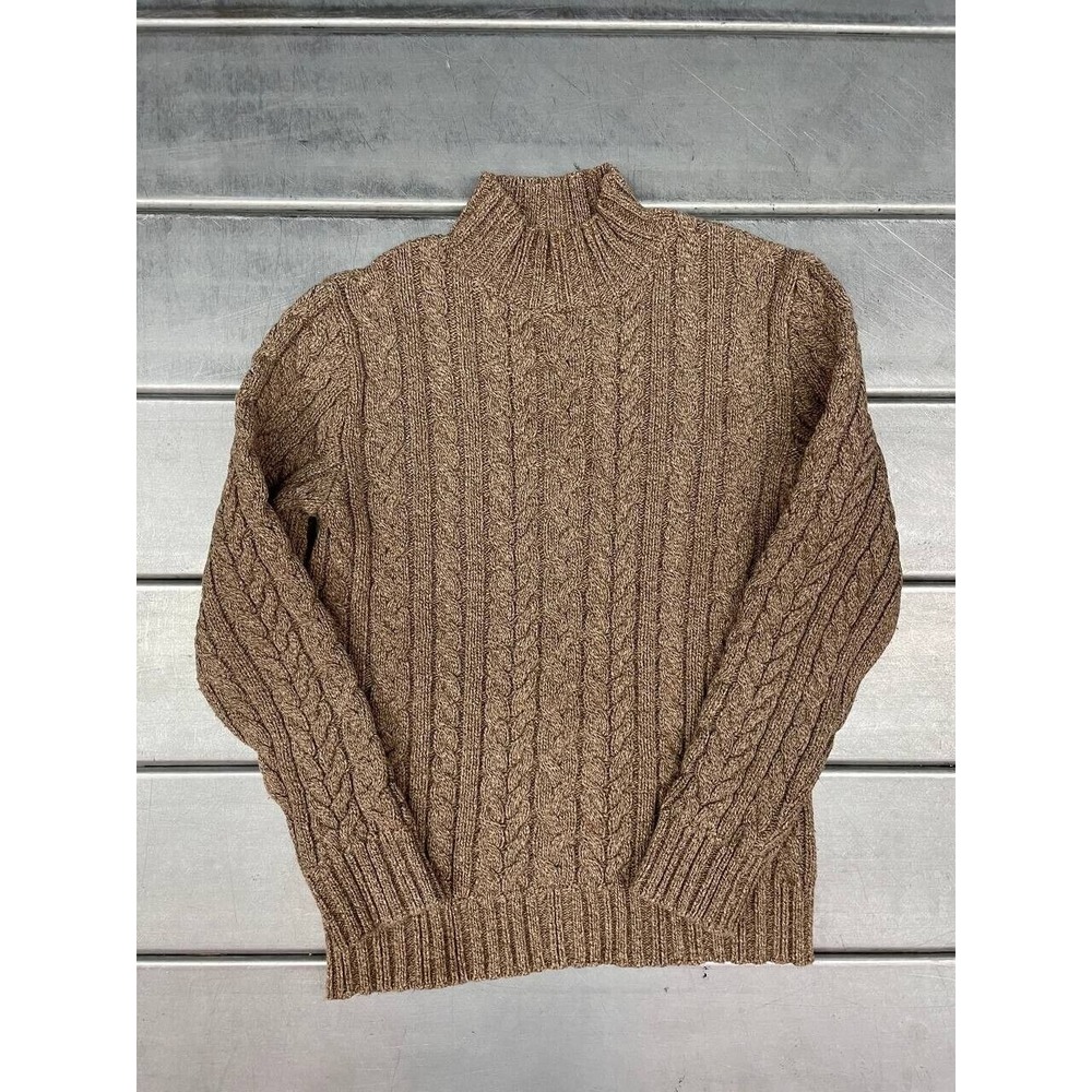 Cotton Country By Parkhurst Funnel Neck Sweater Womens Medium Brown Cable Knit